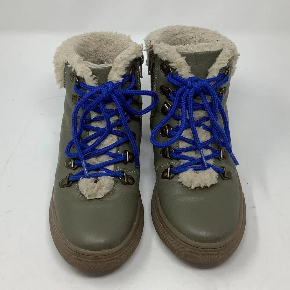 Mini Boden kids girls boots grey green sherpa 36